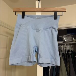 Amazon Light Blue Ribbed High-Waist Bike Shorts